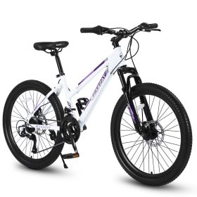 S24103 24 Inch Mountain Bike For Teenagers Girls Women, Shimano 21 Speeds With Dual Disc Brakes And 100mm Front Suspension, White Pink