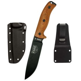 Esee-6 1095 Carbon Steel Black Sheath (Black Blade Natural Canvas Micarta 3D Handle)