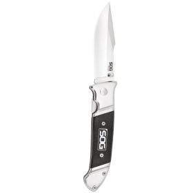 Sog Fielder Folding Knife 3.3" Satin Clip Point Blade Black G10 Handles