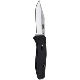 Sog Flare Assisted Folding Knife 3.5" Satin Plain Blade Black Grn Handles