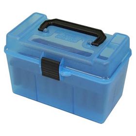 Mtm Deluxe Flip-Top Rifle Ammo Box 50 Round (Clear Blue)
