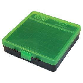 Mtm Flip-Top Pistol Ammo Case 9Mm/380 Acp 100 Round (Clear Green Top/Black Bottom)