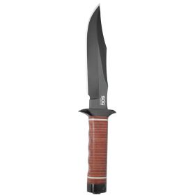 Sog Bowie 2.0 Knife 6.4" Black Tini Blade Leather Handles Leather Sheath