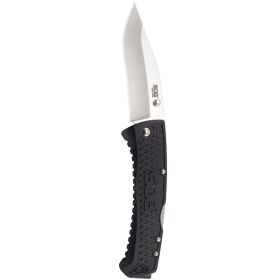 Sog Traction Folding Knife 3.5" Clip Point Plain Blade Black Grn Handles