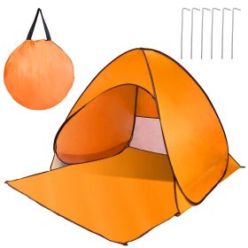 Pop Up Beach Tent Sun Shade Shelter Anti-UV Automatic Waterproof Tent Canopy for 2/3 Man w/ Net Window Storage Bag for Outdoor Beach Camping Fish (Color: Orange)